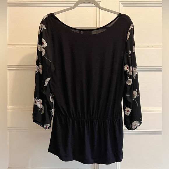 Deletta Black Dandelion Slashed-Sleeve Rayon Blouse - Picture 2 of 3